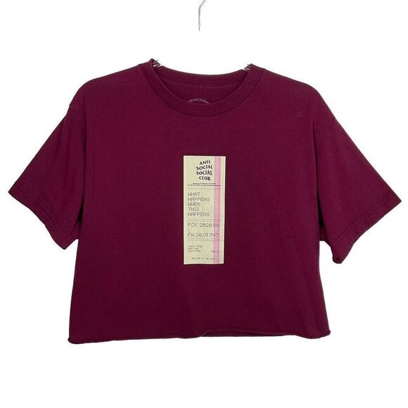 Anti Social Social Club Maroon Read Receipts Custom Cropped Tee Large ASSC - Picture 1 of 6